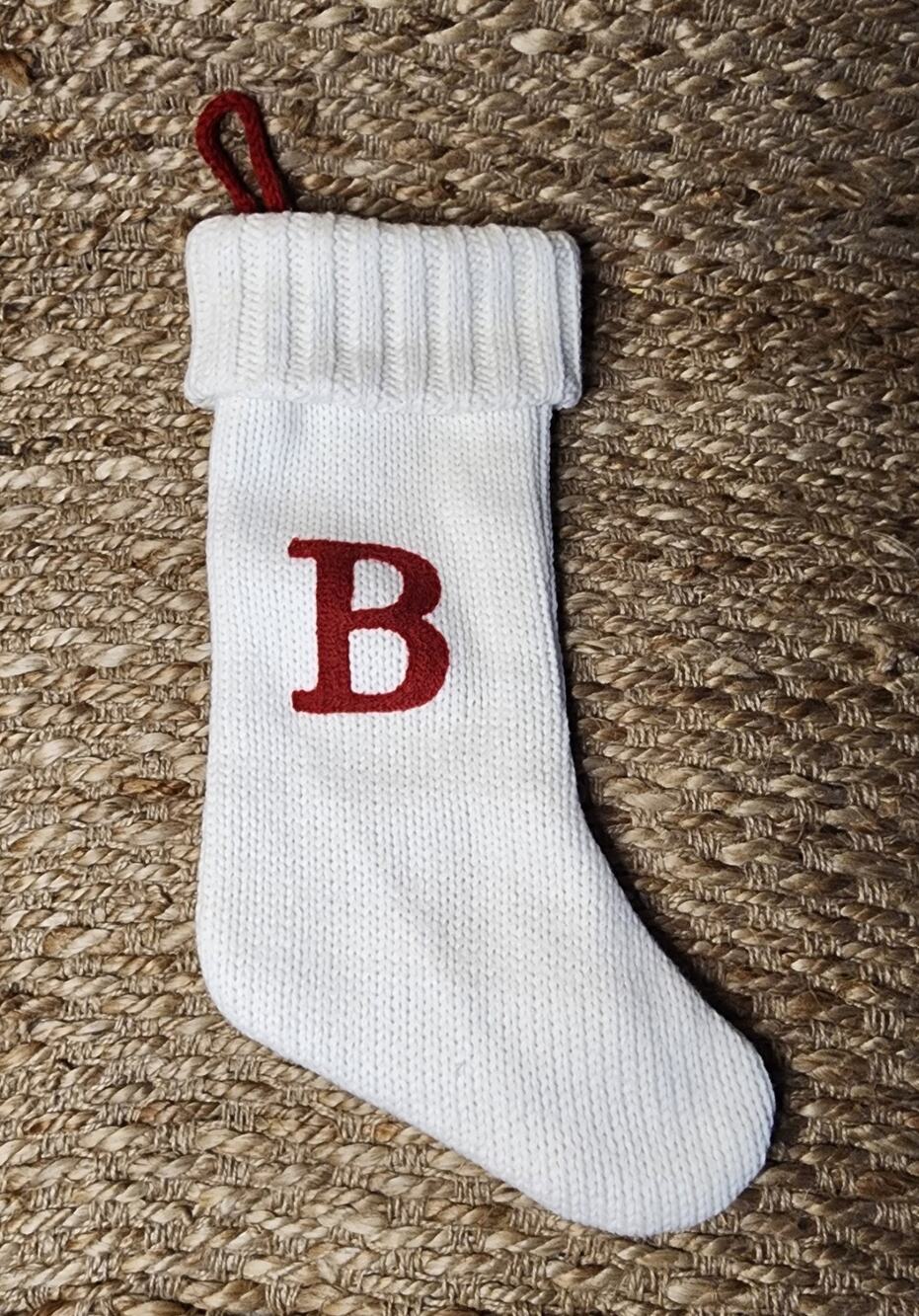 Target Wondershop Monogram Letter “B” 19" White Christmas Knit Stocking-NWOT